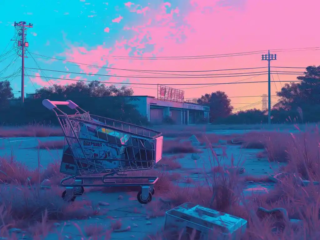 vaporware aesthetic nostalgic 80s and early 90s shopping cart
